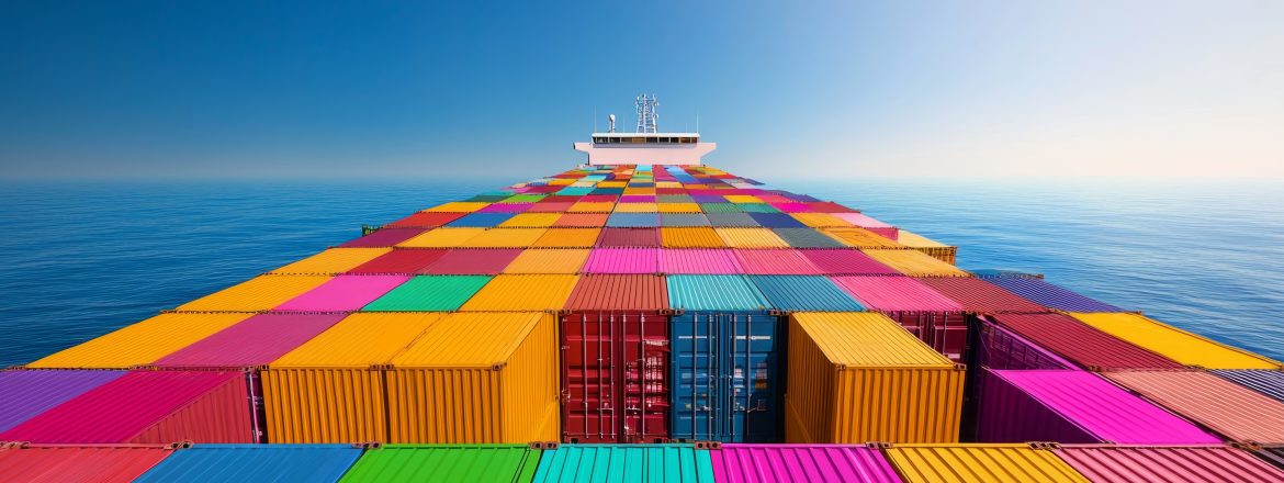 dynamic maritime logistics: container ship unloading colorful containers at port