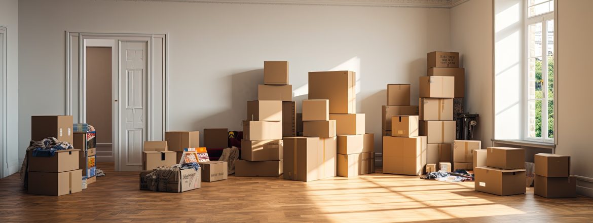empty room with boxes: moving house.