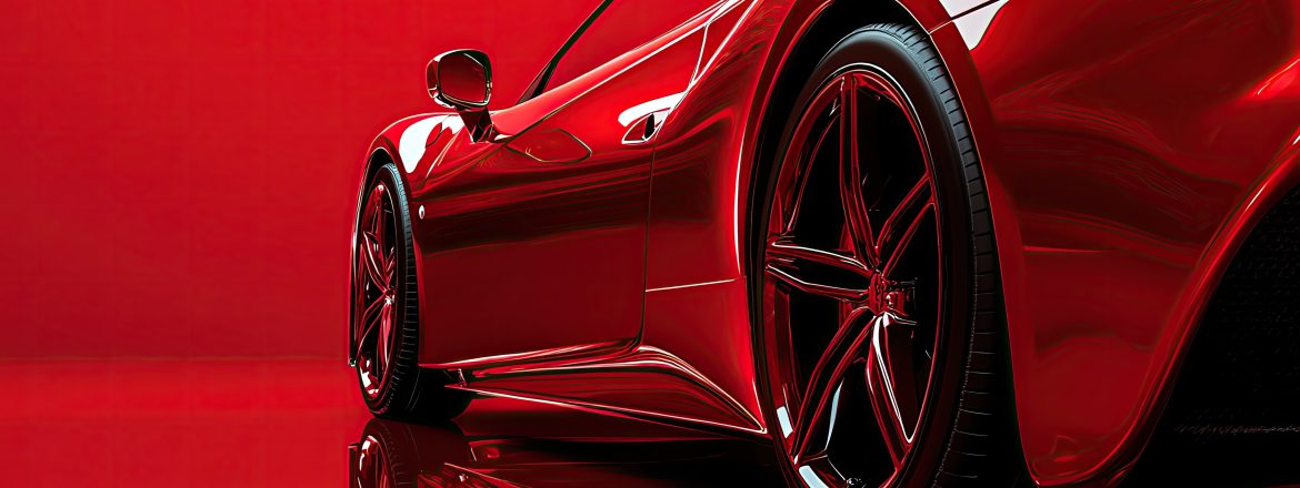 a sleek red sports car showcasing its dynamic curves and modern design against a vibrant red backdrop, highlighting its elegance.